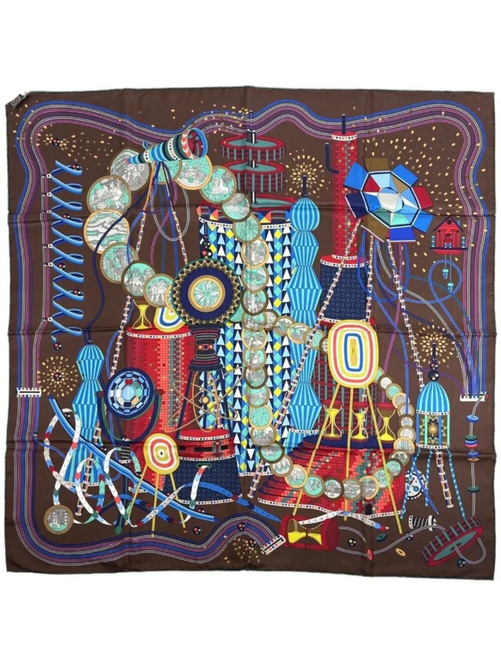 Hermes Carre 90 le Laboratoire du Temps Time Laboratory Scarf Silk Brown